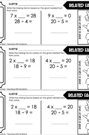 3rd Grade Division – Related Facts Exit Ticket 2