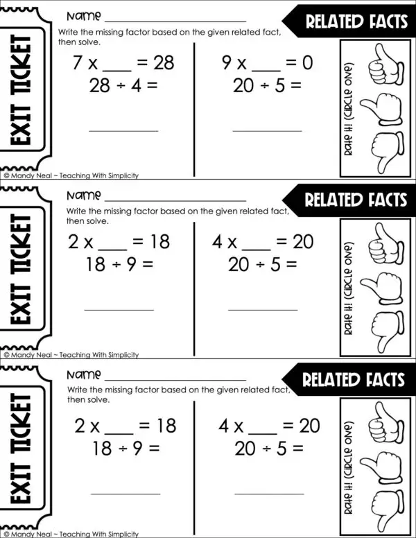 3rd Grade Division – Related Facts Exit Ticket 2