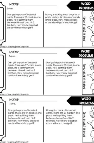 3rd Grade Division – Word Problems Exit Ticket 2