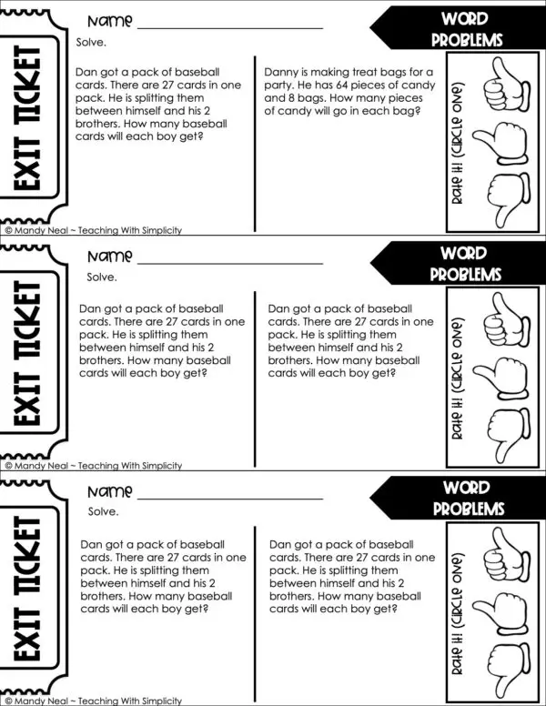 3rd Grade Division – Word Problems Exit Ticket 2