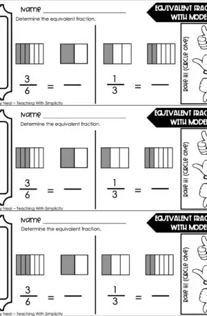 3rd Grade Fractions – Equivalent Fractions with Models Exit Ticket 1