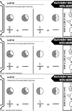 3rd Grade Fractions – Equivalent Fractions with Models Exit Ticket 2