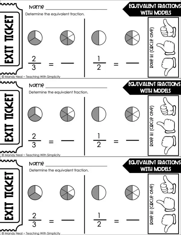 3rd Grade Fractions – Equivalent Fractions with Models Exit Ticket 2