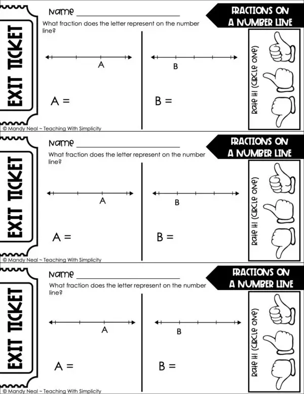 3rd Grade Fractions – Fractions on a Number Line Exit Ticket 1