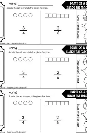 3rd Grade Fractions – Parts of a Set: Shade the Fraction Exit Ticket 1