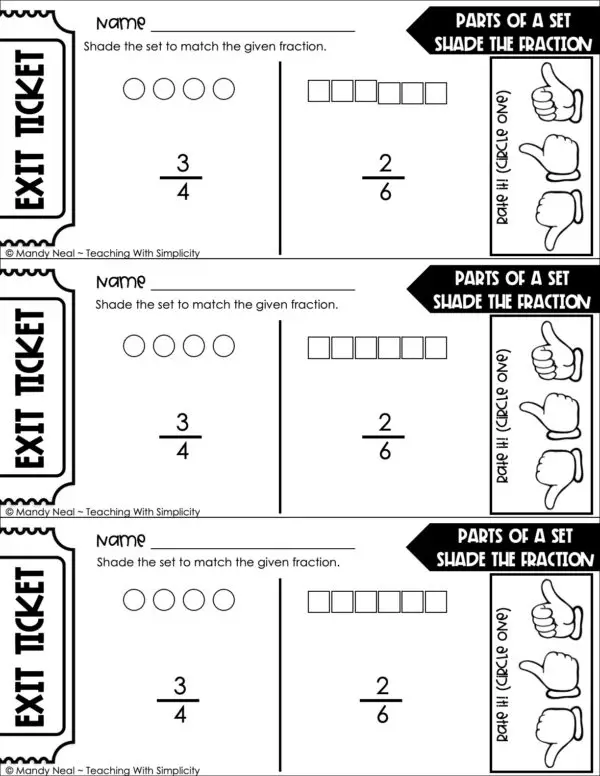 3rd Grade Fractions – Parts of a Set: Shade the Fraction Exit Ticket 1