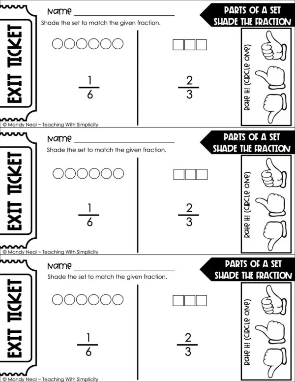 3rd Grade Fractions – Parts of a Set: Shade the Fraction Exit Ticket 2