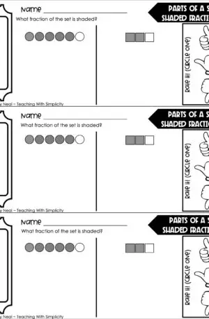 3rd Grade Fractions – Parts of a Set: Shaded Fractions Exit Ticket 2