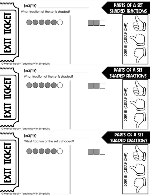 3rd Grade Fractions – Parts of a Set: Shaded Fractions Exit Ticket 2