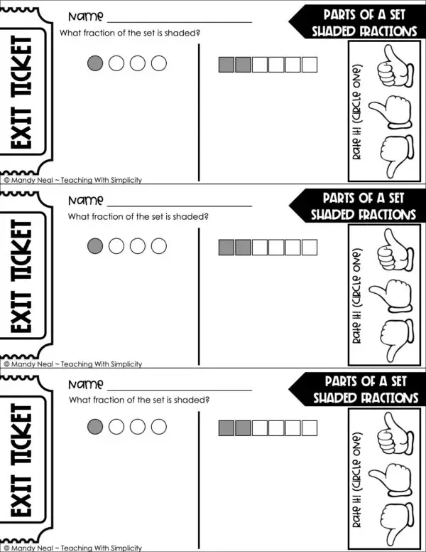 3rd Grade Fractions – Parts of a Set: Shared Fractions Exit Ticket 1