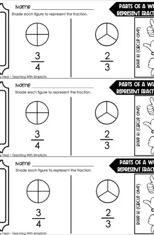 3rd Grade Fractions – Parts of a Whole: Represent Fractions Exit Ticket 1