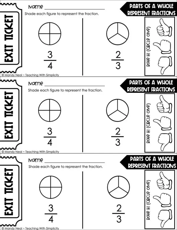 3rd Grade Fractions – Parts of a Whole: Represent Fractions Exit Ticket 1