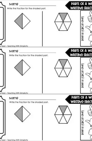 3rd Grade Fractions – Parts of a Whole: Writing Fractions Exit Ticket 1