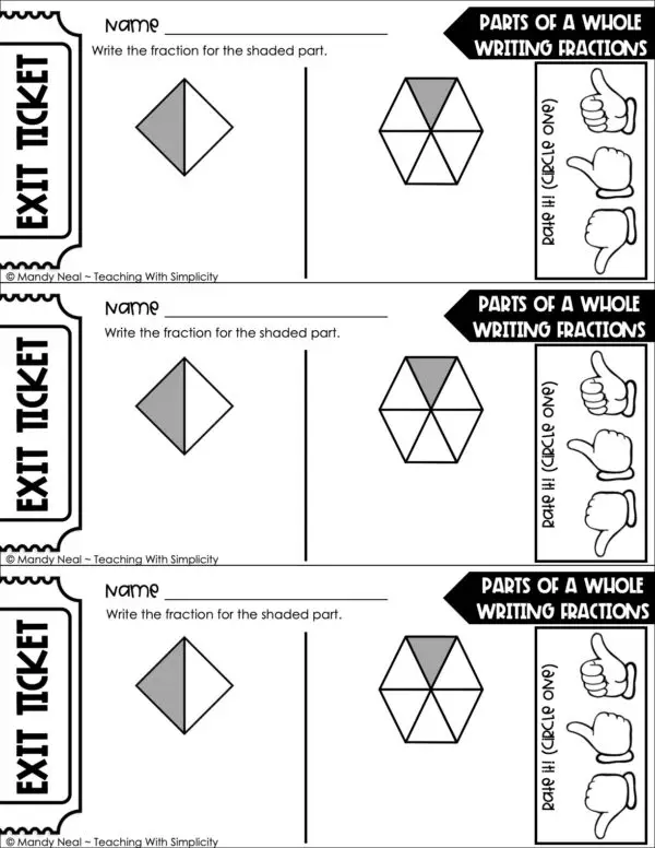 3rd Grade Fractions – Parts of a Whole: Writing Fractions Exit Ticket 1