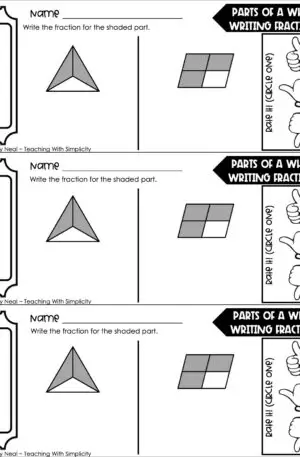 3rd Grade Fractions – Parts of a Whole: Writing Fractions Exit Ticket 2