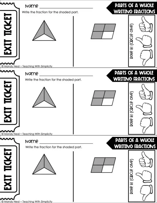 3rd Grade Fractions – Parts of a Whole: Writing Fractions Exit Ticket 2