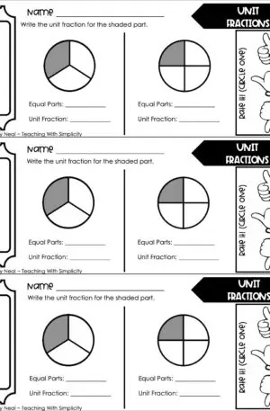 3rd Grade Fractions – Unit Fractions Exit Ticket 1