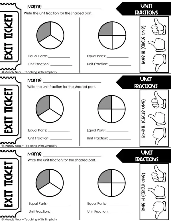 3rd Grade Fractions – Unit Fractions Exit Ticket 1