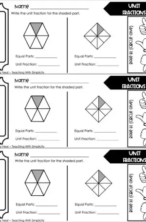 3rd Grade Fractions – Unit Fractions Exit Ticket 2