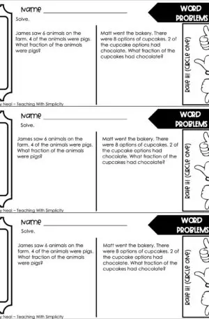 3rd Grade Fractions – Word Problems Exit Ticket 1