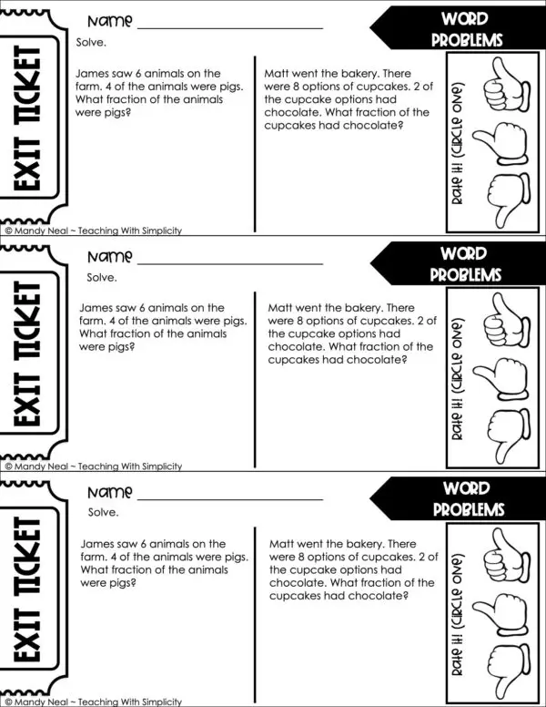 3rd Grade Fractions – Word Problems Exit Ticket 1