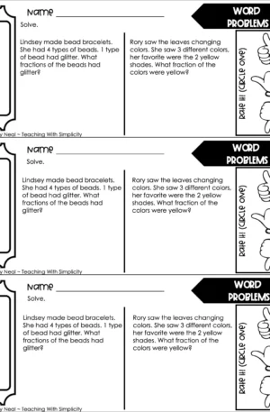 3rd Grade Fractions – Word Problems Exit Ticket 2