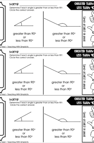 3rd Grade Geometry – Greater Than or Less Than 90 Degrees Exit Ticket 1