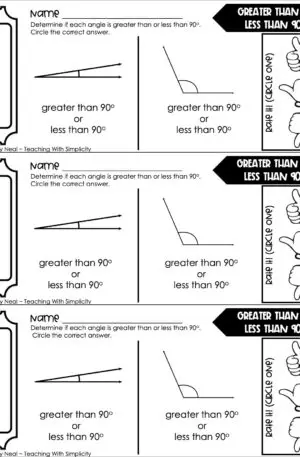 3rd Grade Geometry – Greater Than or Less Than 90 Degrees Exit Ticket 2