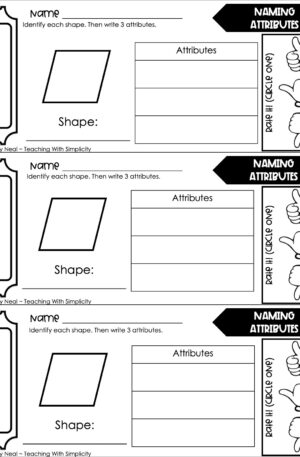 3rd Grade Geometry – Naming Attributes Exit Ticket 1