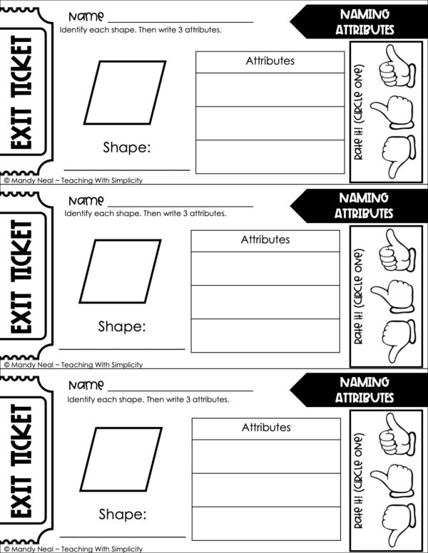 3rd Grade Geometry – Naming Attributes Exit Ticket 1