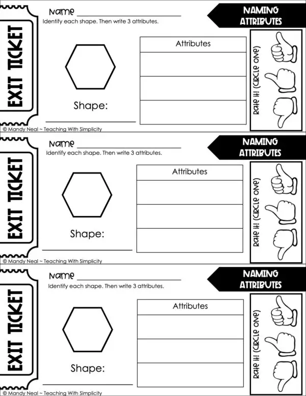 3rd Grade Geometry – Naming Attributes Exit Ticket 2