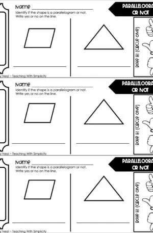 3rd Grade Geometry – Parallelogram or Not Exit Ticket 1