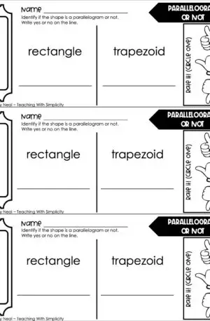 3rd Grade Geometry – Parallelogram or Not Exit Ticket 2