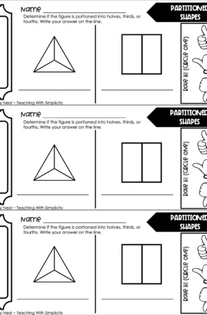 3rd Grade Geometry – Partitioned Shapes Exit Ticket 1