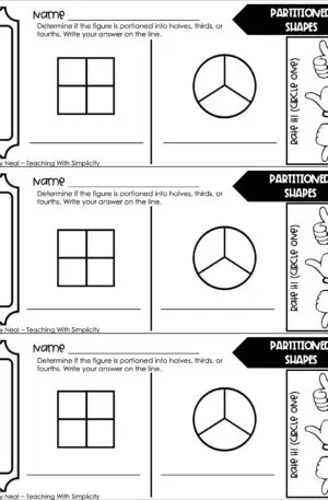 3rd Grade Geometry – Partitioned Shapes Exit Ticket 2