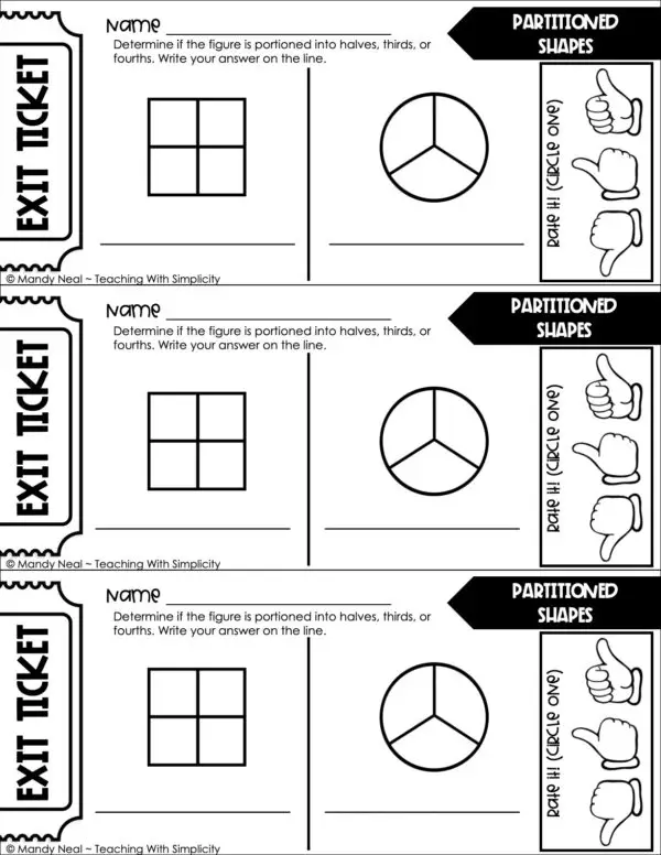 3rd Grade Geometry – Partitioned Shapes Exit Ticket 2