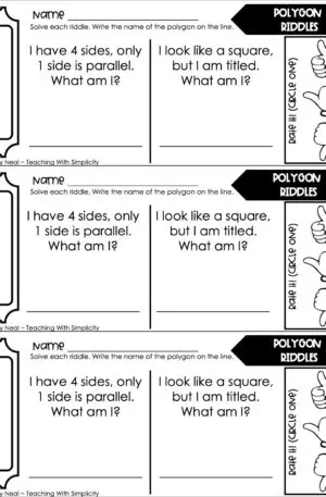 3rd Grade Geometry – Polygon Riddles Exit Ticket 1