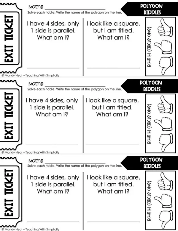 3rd Grade Geometry – Polygon Riddles Exit Ticket 1