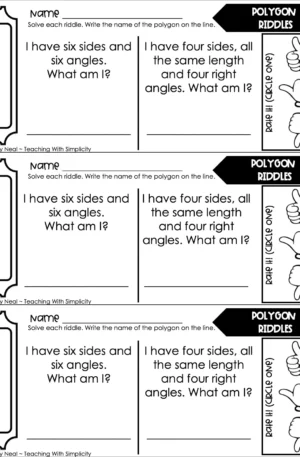 3rd Grade Geometry – Polygon Riddles Exit Ticket 2