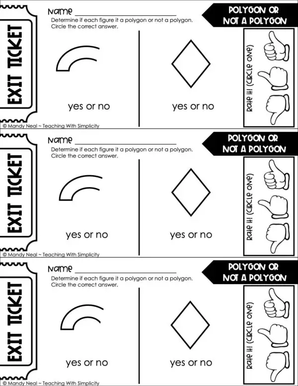 3rd Grade Geometry – Polygon or Not a Polygon Exit Ticket 1