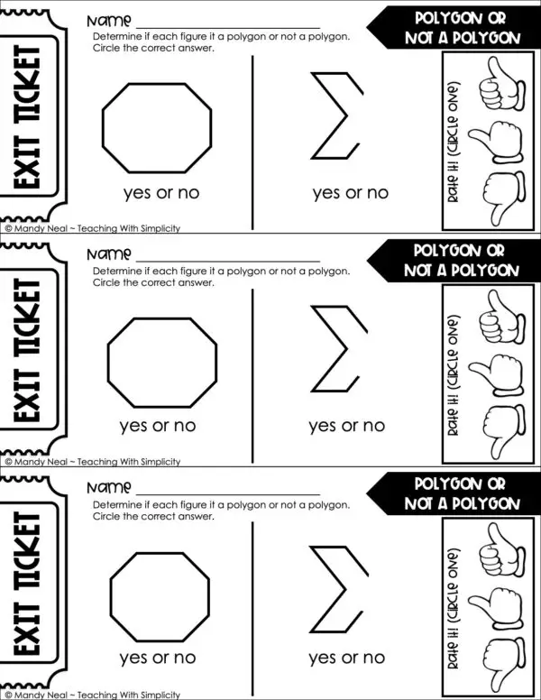 3rd Grade Geometry – Polygon or Not a Polygon Exit Ticket 2