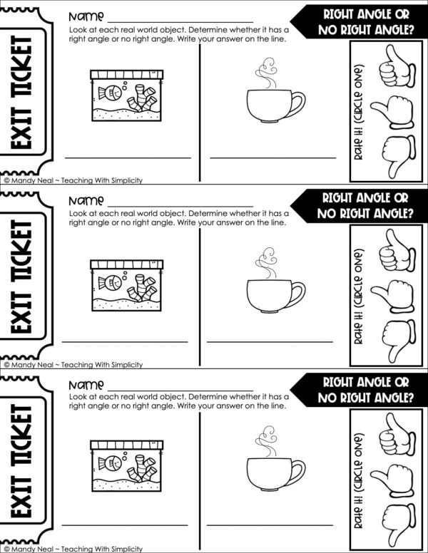 3rd Grade Geometry – Right Angle or No Right Angle? Exit Ticket 1