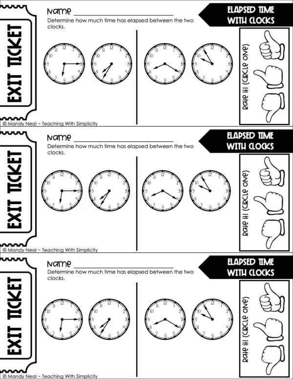 3rd Grade Measurement – Elapsed Time With Clocks Exit Ticket 1