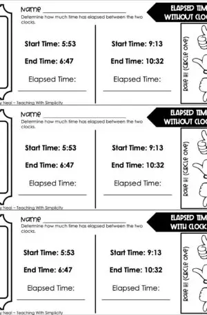 3rd Grade Measurement – Elapsed Time Without Clocks Exit Ticket 1