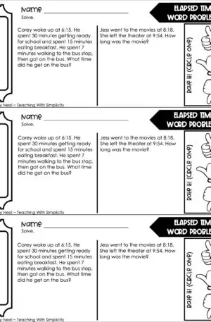 3rd Grade Measurement – Elapsed Time Word Problems Exit Ticket 1