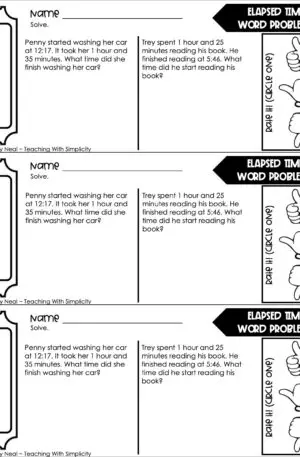 3rd Grade Measurement – Elapsed Time Word Problems Exit Ticket 2