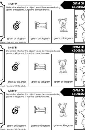 3rd Grade Measurement – Gram or Kilogram Exit Ticket 2