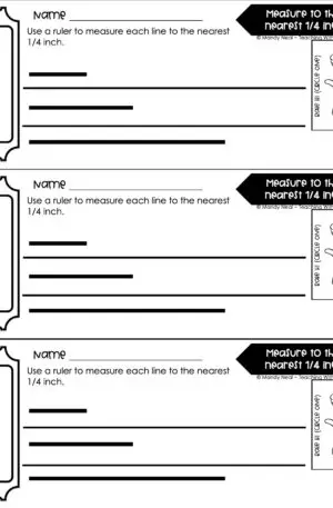 3rd Grade Measurement – Measure to the Nearest 1/4 Inch Exit Ticket 1