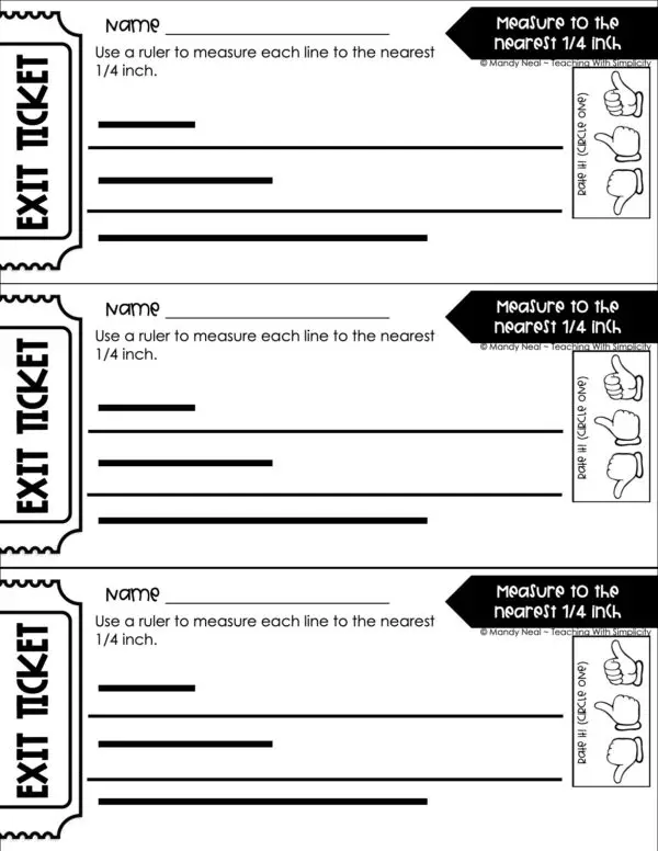 3rd Grade Measurement – Measure to the Nearest 1/4 Inch Exit Ticket 1