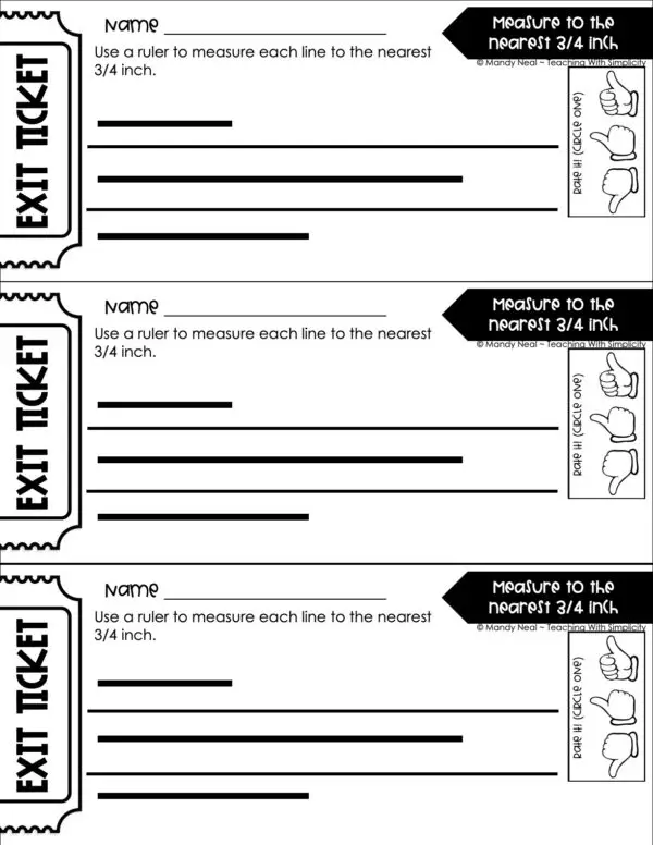 3rd Grade Measurement – Measure to the Nearest 3/4 Inch Exit Ticket 2